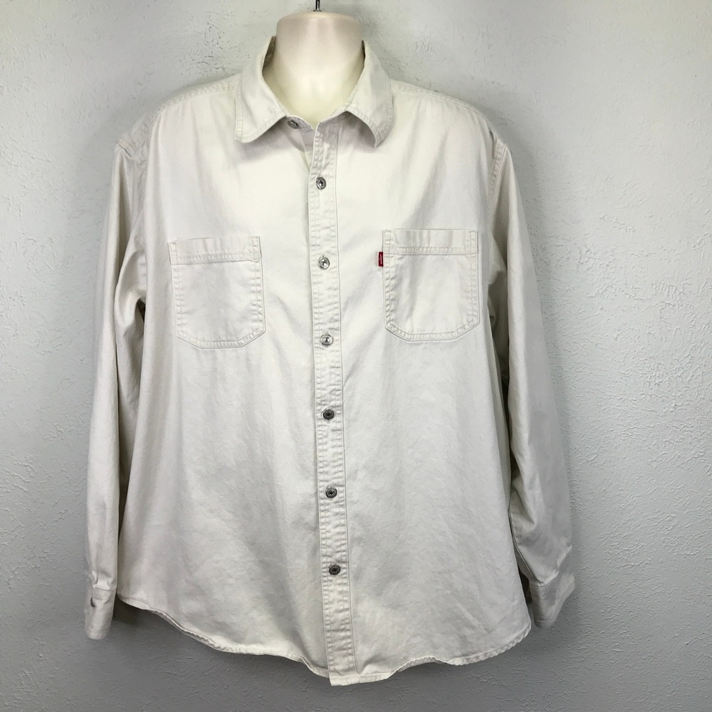 Levi's Jeans Button Down Shirt Mens XXL Cream Long Sleeve Workwear Cotton 81061‎